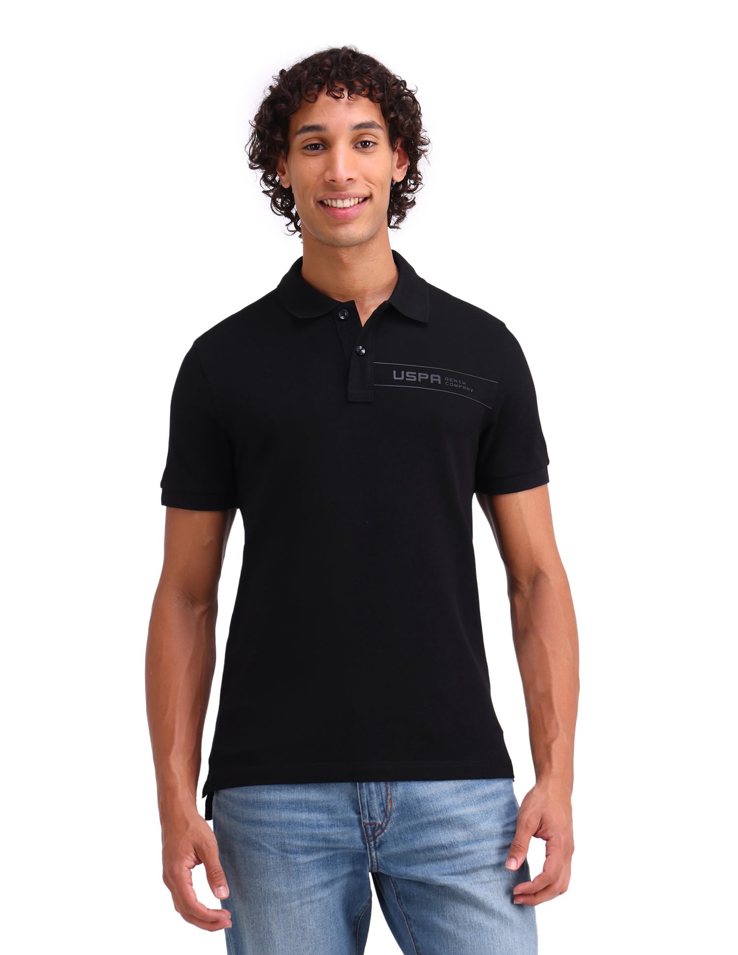 u.s. polo assn. denim co. Mens Black Half Sleeve Cotton Fitted Polo Shirt-picture-31