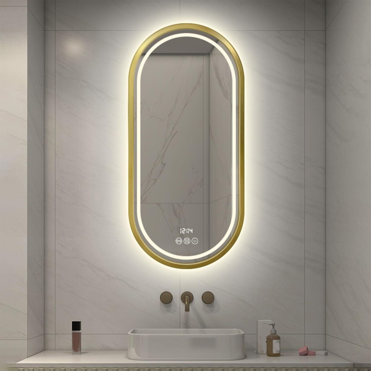 FGXHHS Oval LED Lighted Mirror with Anti-Fog and Dimmable Touch Control for Bathroom Vanity