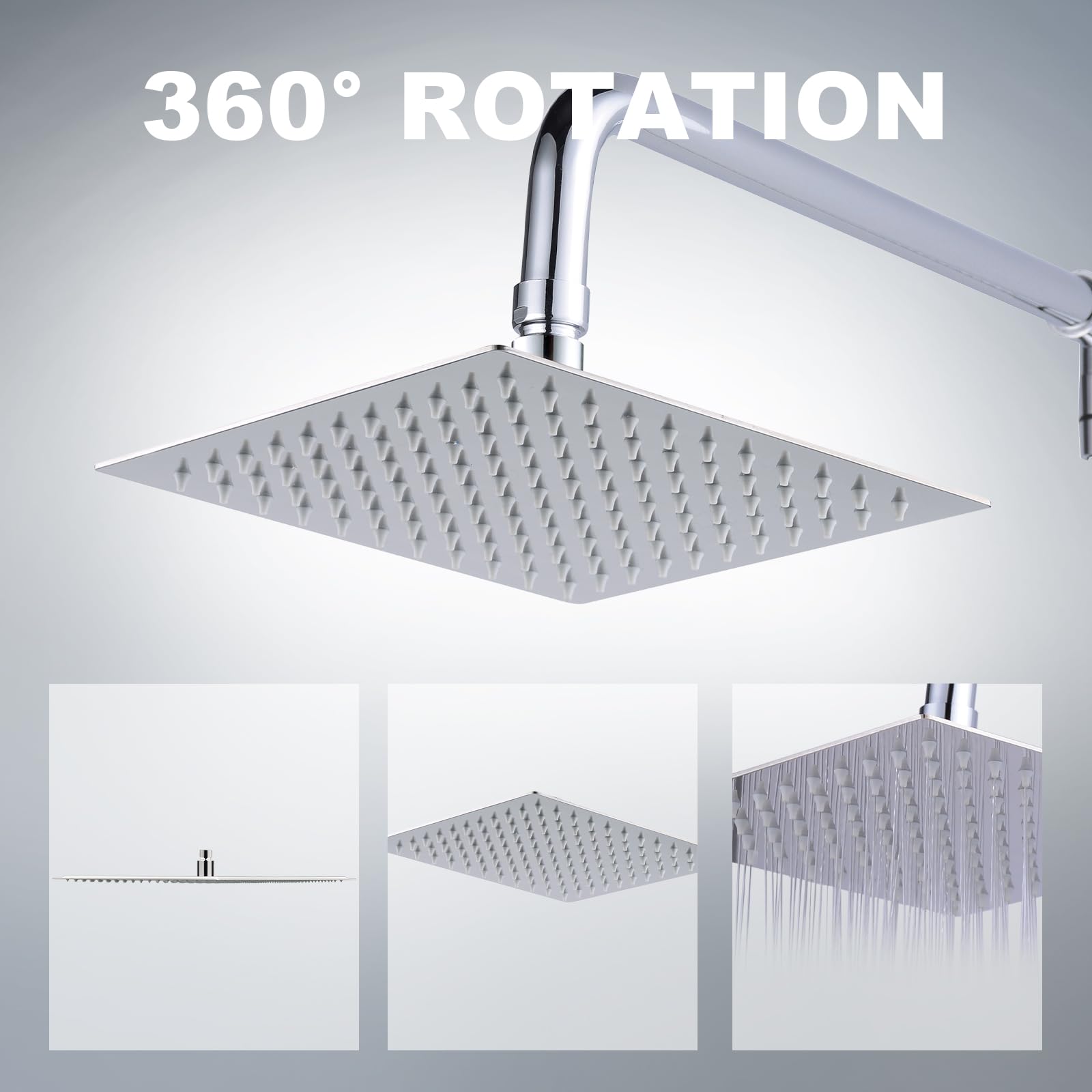 QWORK Edelstahl Regendusche 30x30cm - Hochdruck Duschkopf Mit Kalkreinigung