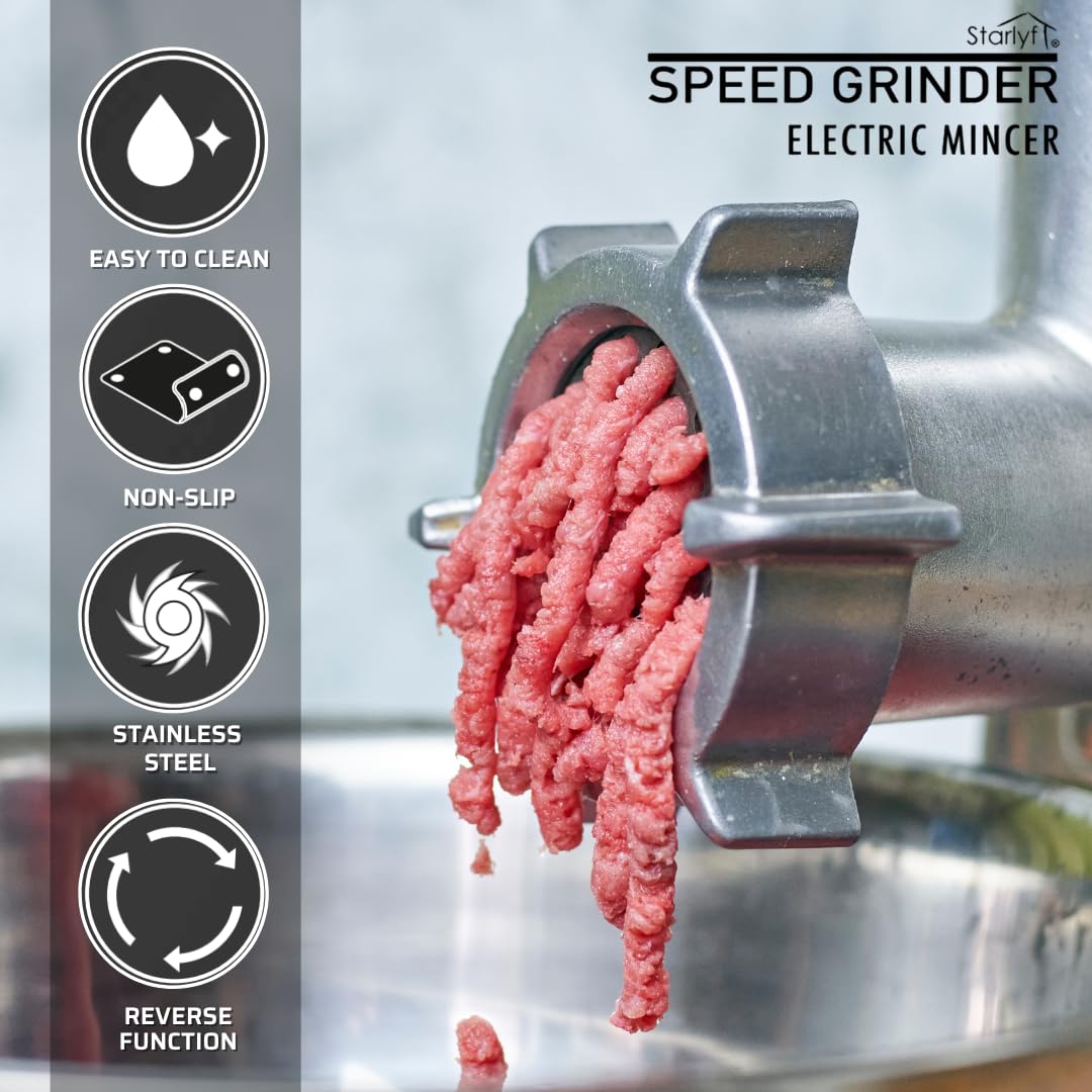 Starlyf Speed Grinder – Tritacarne Elettrico Compatto e Potente per Carne Macinata, Hamburger, Polpette, Polpettone, Salsicce, Uso Domestico