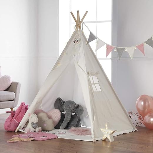 Haus Projekt Tipi Infantil Tipi Tienda con Colchoneta, Luces, Empavesado, Estuche - Tipi Indio para Niños, Tienda Campaña Portátil para Interior/Exterior para Niños Niñas, Certificado CE