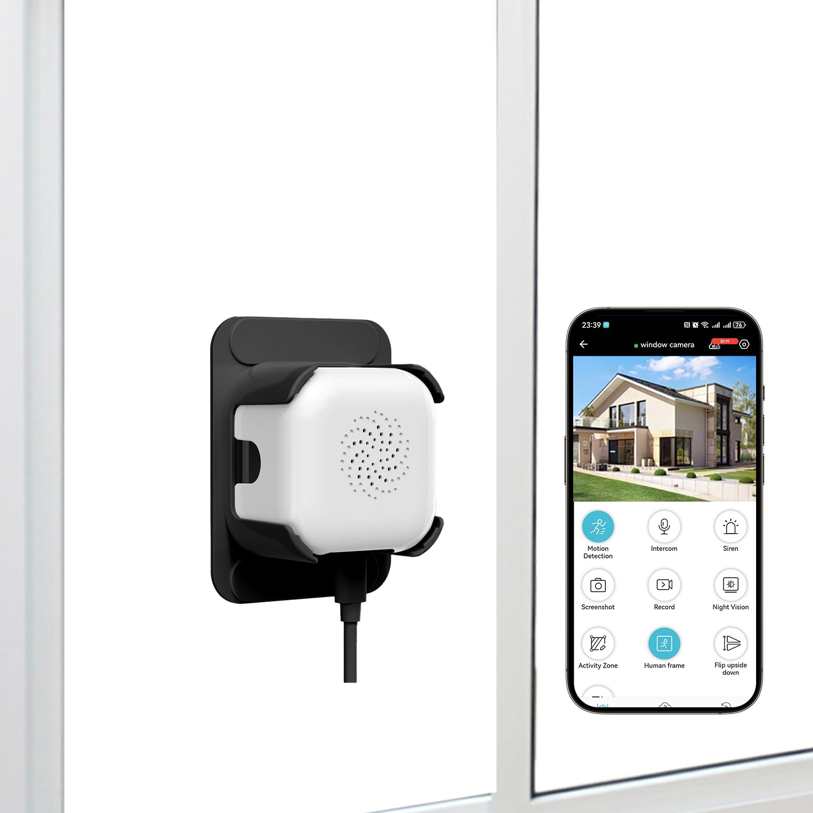 EVERSECU Telecamera per finestre 2K con supporto adesivo, visione notturna a colori Starlight, rilevamento del movimento, audio a 2 vie, WiFi 2.4G/5G, compatibile con Alexa, perfetta per porta