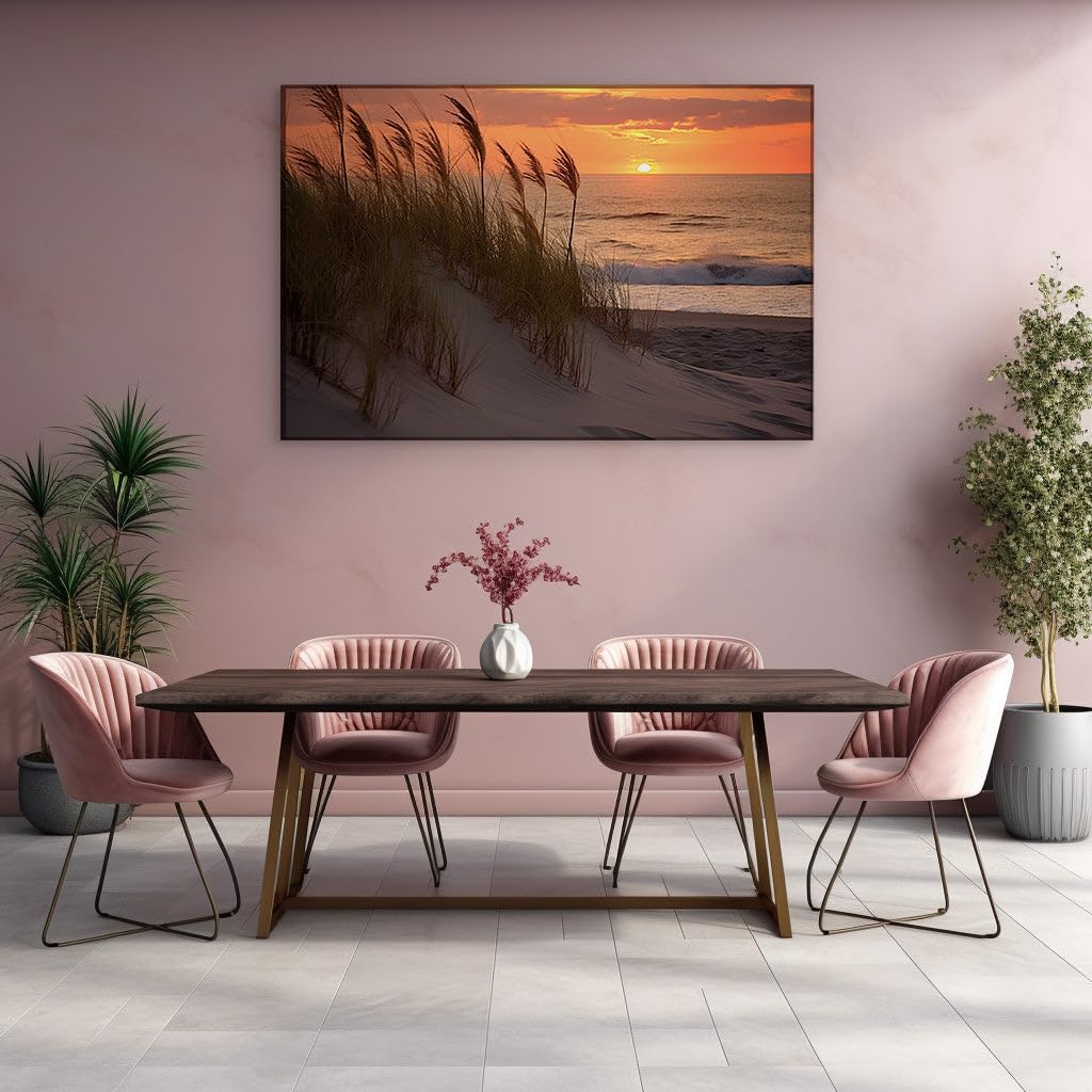 Canvas for Living room. Sunset Serenity on the Sandy Shore: A Fusion of Nature's Warmth and Ocean's Whisper, 27 x 18 inch Canvas Wall Art - Beach Sunsets And Sunrises - Modern Home Decor