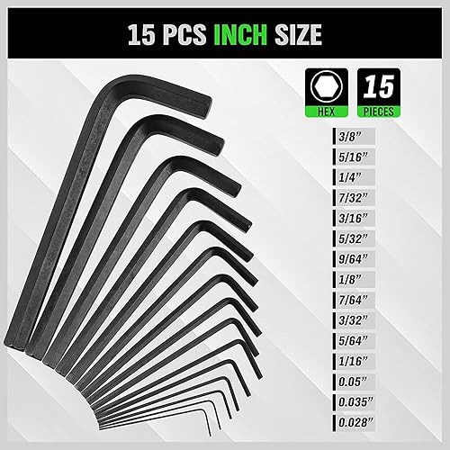 Miniatura 3 de SWANLAKE - Juego de llaves hexagonales de 32 piezas, juego de llaves Allen en pulgadas/métricas mm (0.028 in-0.394 in) SAE (0.028"-3/8)