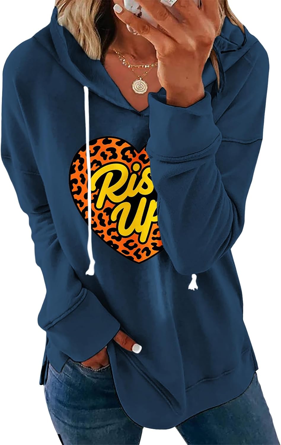 Women's Brown Mandala Print Hoodie Long Sleeve Loose Fit Tunic Top with Drawstring ...