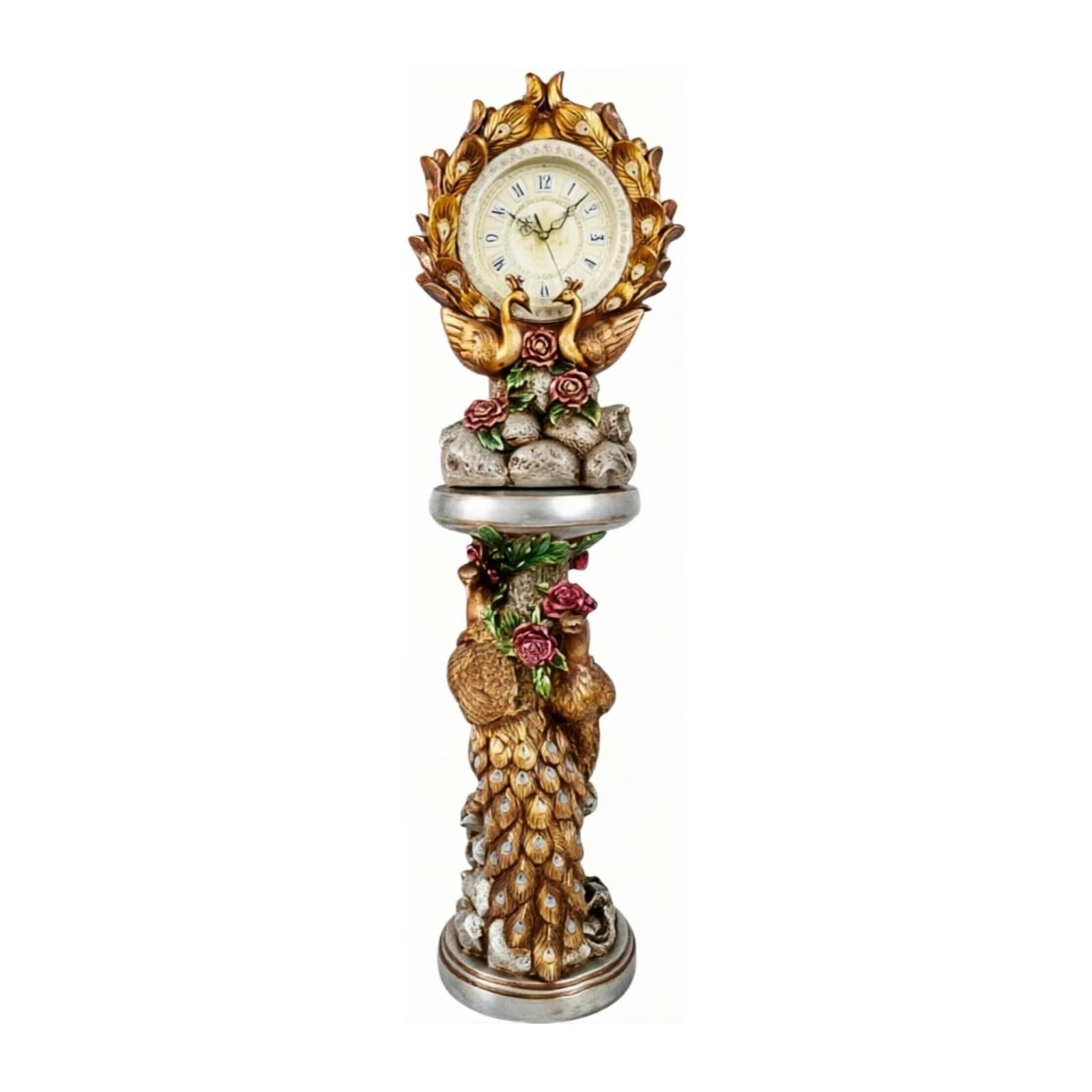 WANGHAI-666 Grandfather Clocks Vintage Floor Standing Clock Quartz Silent European Style Sculpture(Bruin)