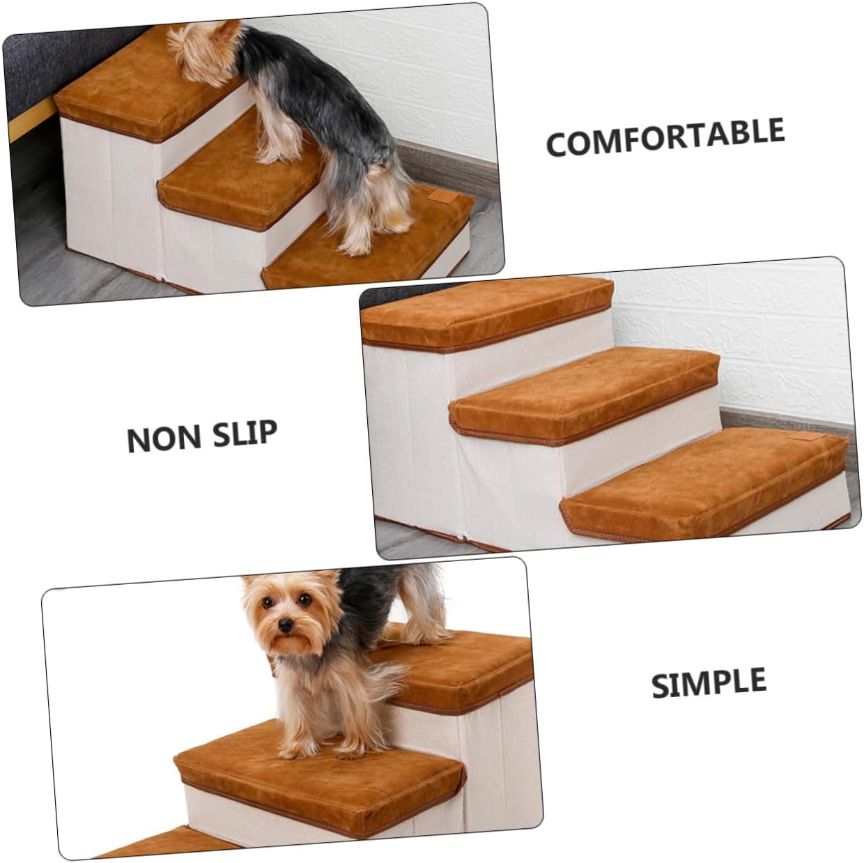Foldable Pet Stair Non-Slip Indoor Ladder Ramp for Dogs and Cats Brown Compact Storage