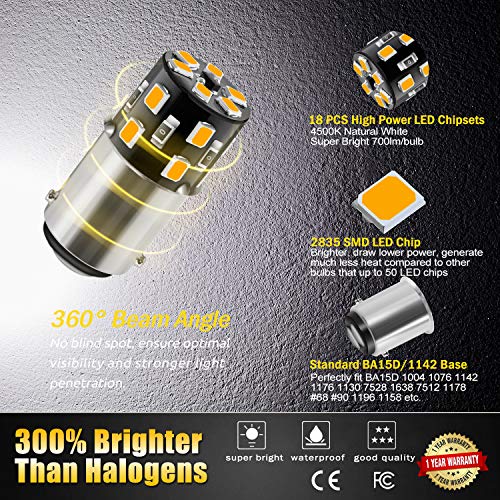 Brishine 4Pcs Ba15D 1142 Interior Led Light Bulbs For Rv, Super Bright 4500K Natural White 1004 1076 1130 1176 Led Bulbs For Camper Trailer Marine Boat 5Th Wheels Motorhome Indoor Lights(12V-24V Dc) #TOP5