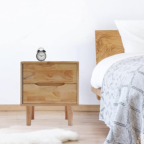 Miniatura 2 de Mesitas de noche modernas de madera con mango ranurado de mediados de siglo, mesa auxiliar para dormitorio, cajón de almacenamiento y estante con 2