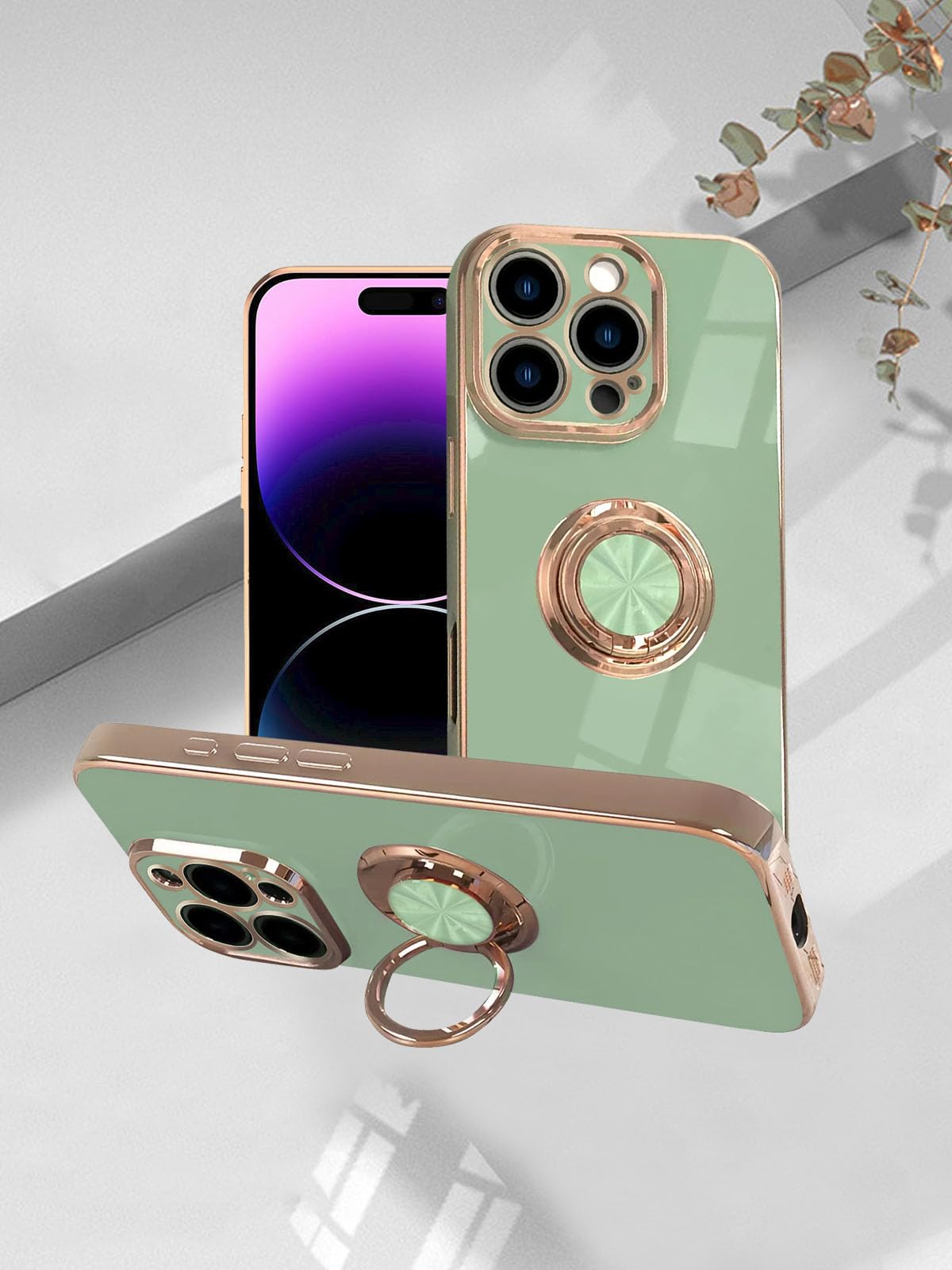 Ring Holder Phone Case with 360 Degree Rotation Metal Anti-Drop Finger Ring Holder Soft Slim Silicone Shockproof Coverfor