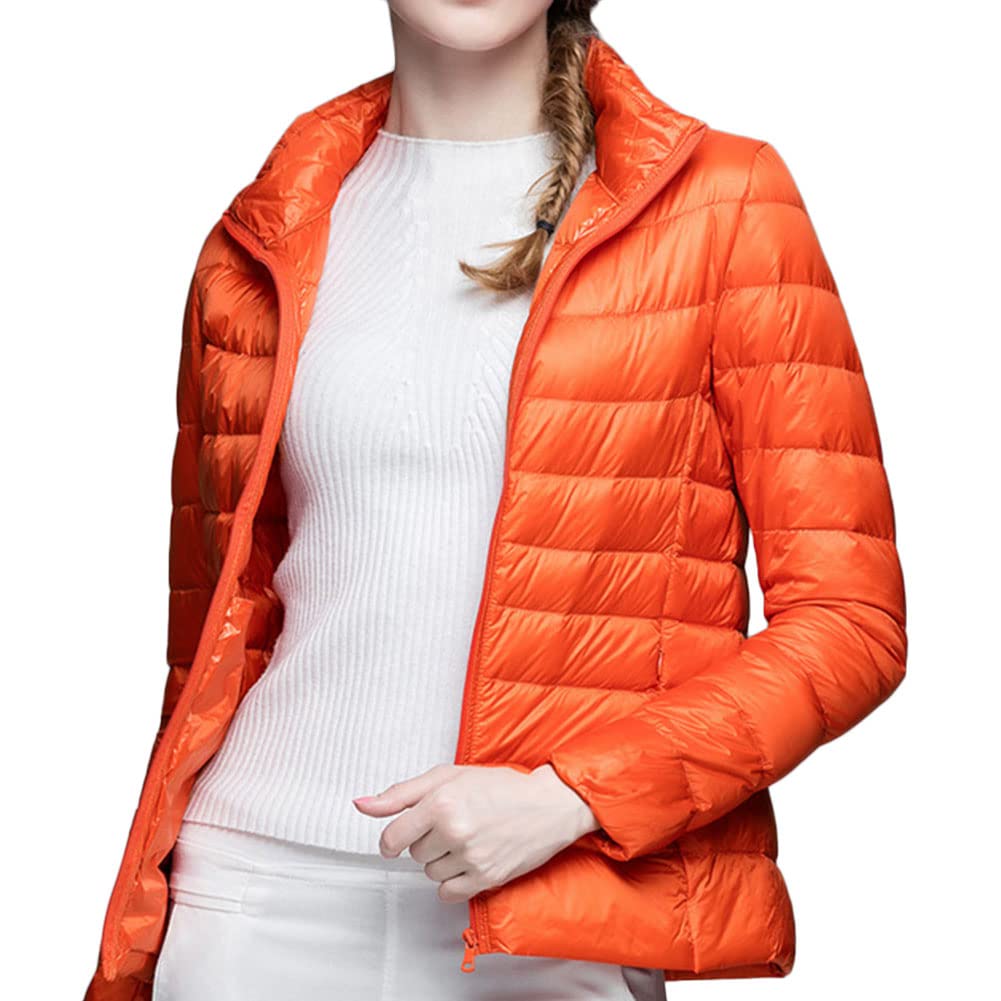 Chaqueta Acolchada Mujer Pluma Ligero Moda Cálido Cuello Alto Abrigo Corto Plegable Plumón Cremallera Manga Larga