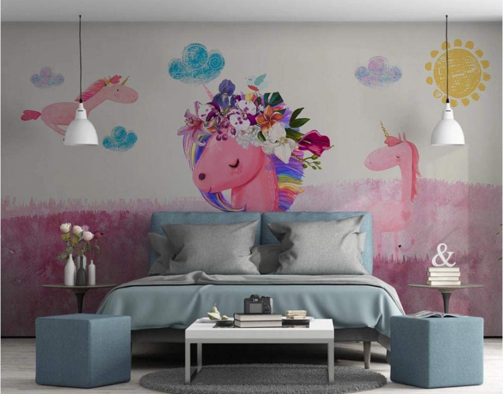 Papier peint rose dessin animé pour chambre d'enfant au style nordique épuré