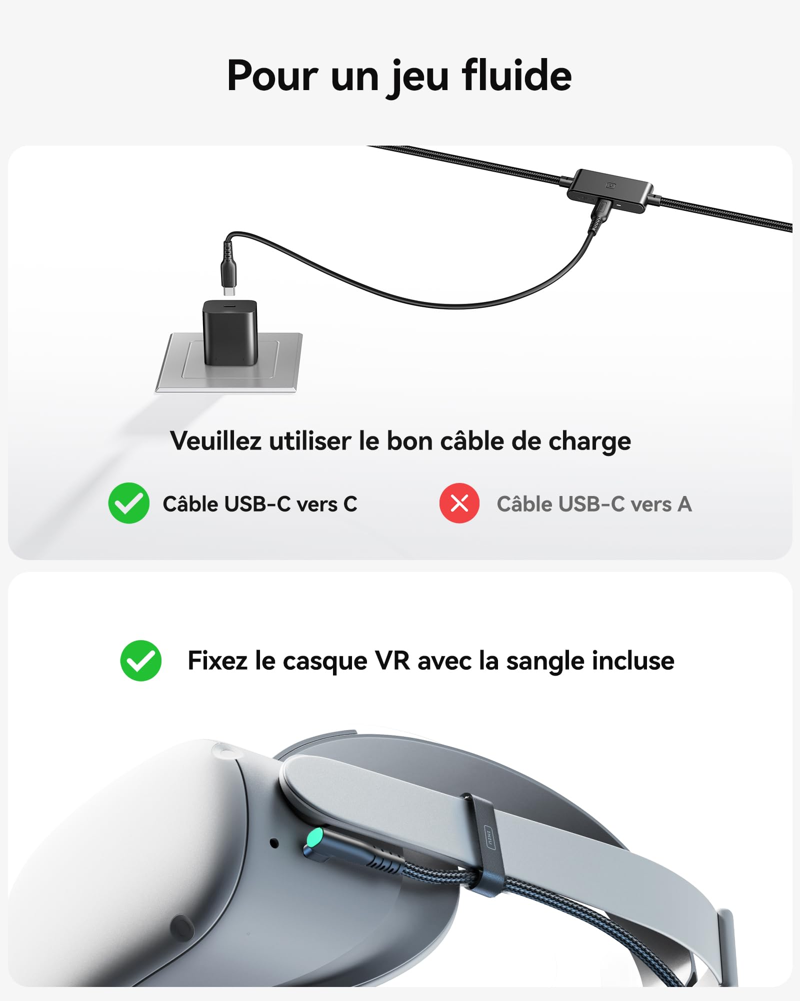 INIU Câble Link 5m, Compatible avec Meta Oculus Quest 3s Quest 3 2 1 Quest Pro, Pico 4 Accessoire et PC Steam VR, Câble de liaison USB 3.0 haute vitesse de transfert de données USB C