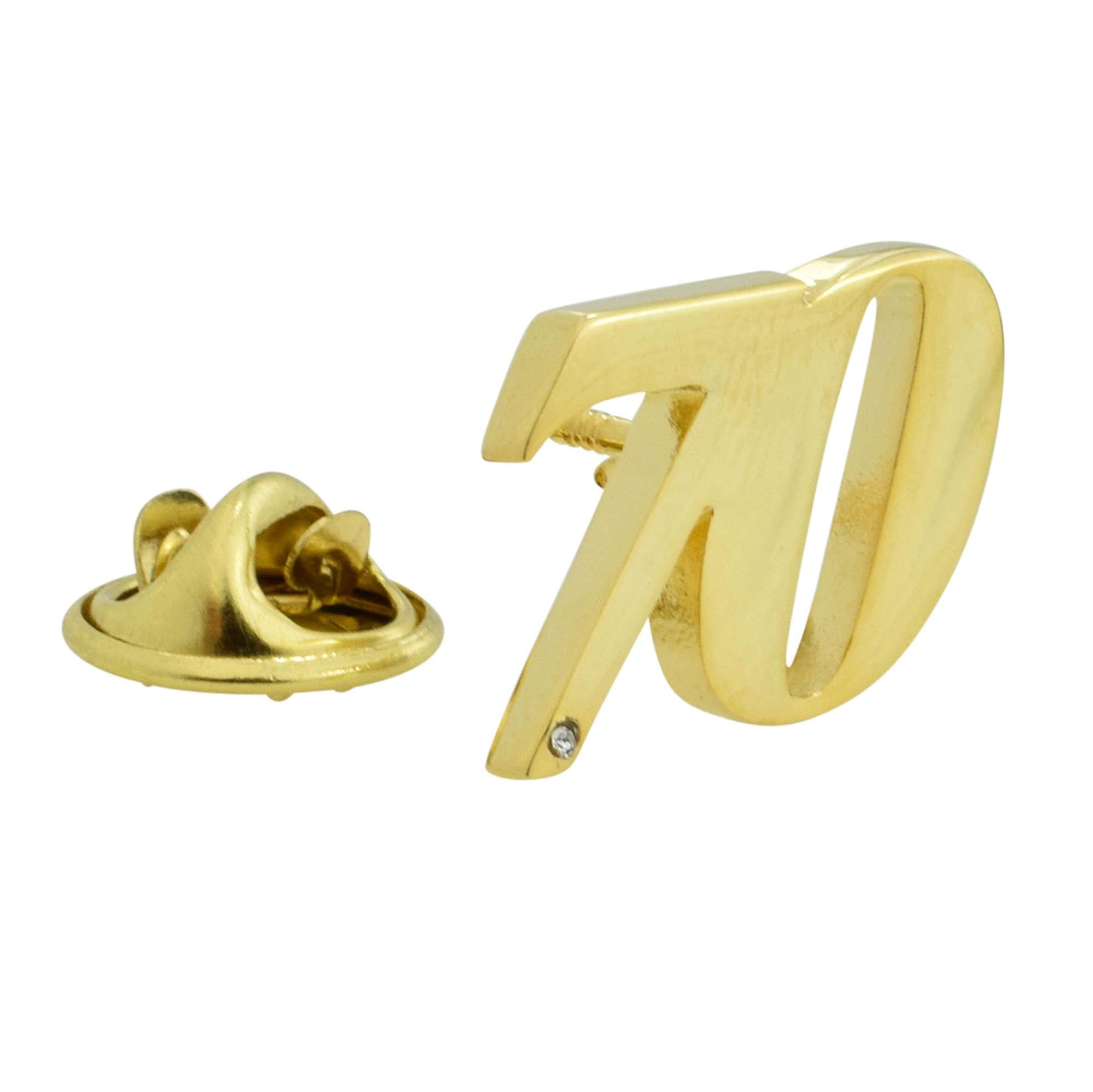 Gtr Prestige Giftware Gold Plated 70 Birthday Anniversary Lapel Pin Badge With Crystal Decoration