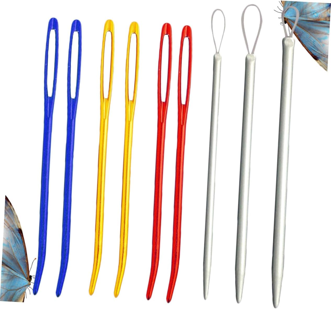 HAPINARY 9pcs Large-Eye Aluminum Bent Tip Tapestry Needles Set Colorful Wool Needles for Sewing and Knitting for Easy Threading and Crafting Projects