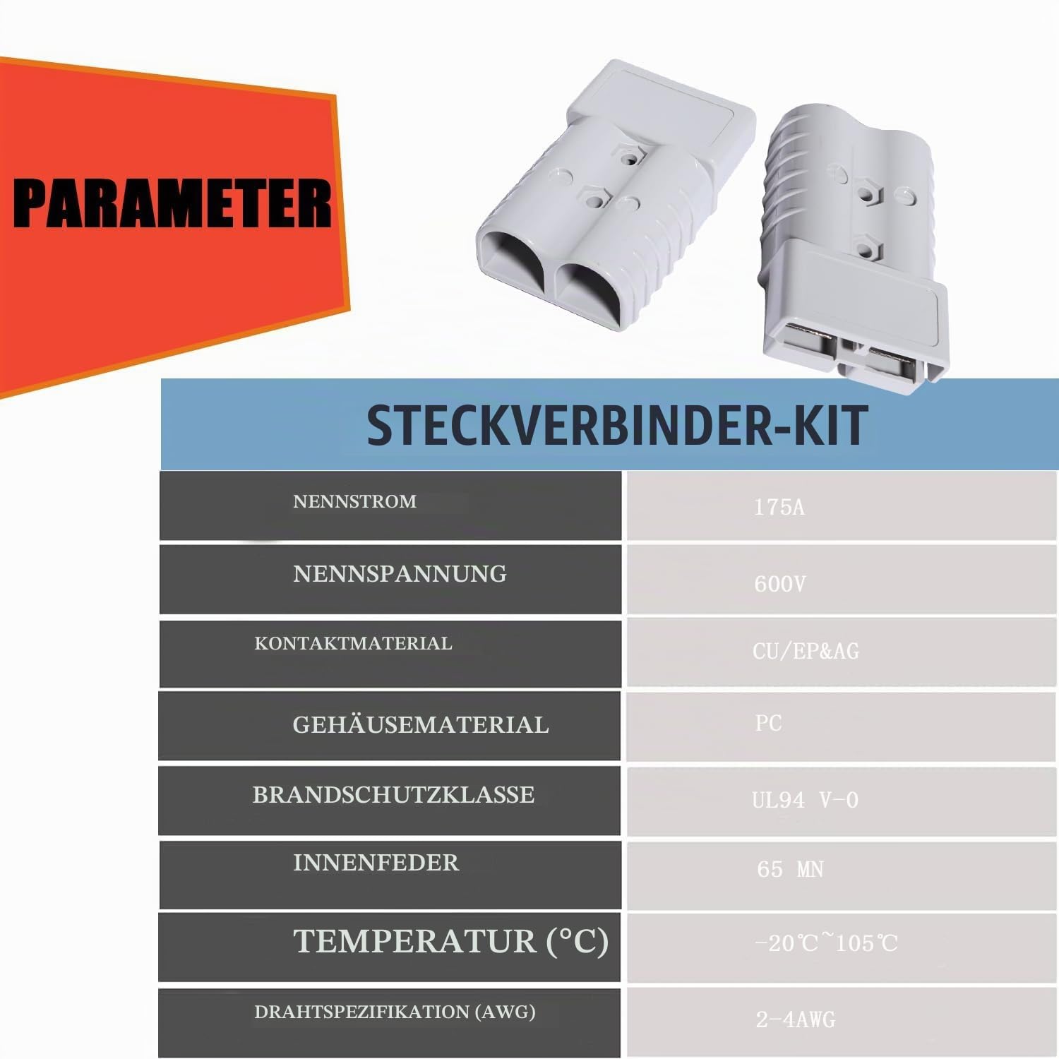Anderson Stecker mit Kabel 175A 600V 6 AWG 120 cm Batterieadapter | Flexible Verlängerungsleitung aus Silikonisolierung und Kupferkern samt flammhemmendem Gehäuse für Autos Wohnmobile Traktoren