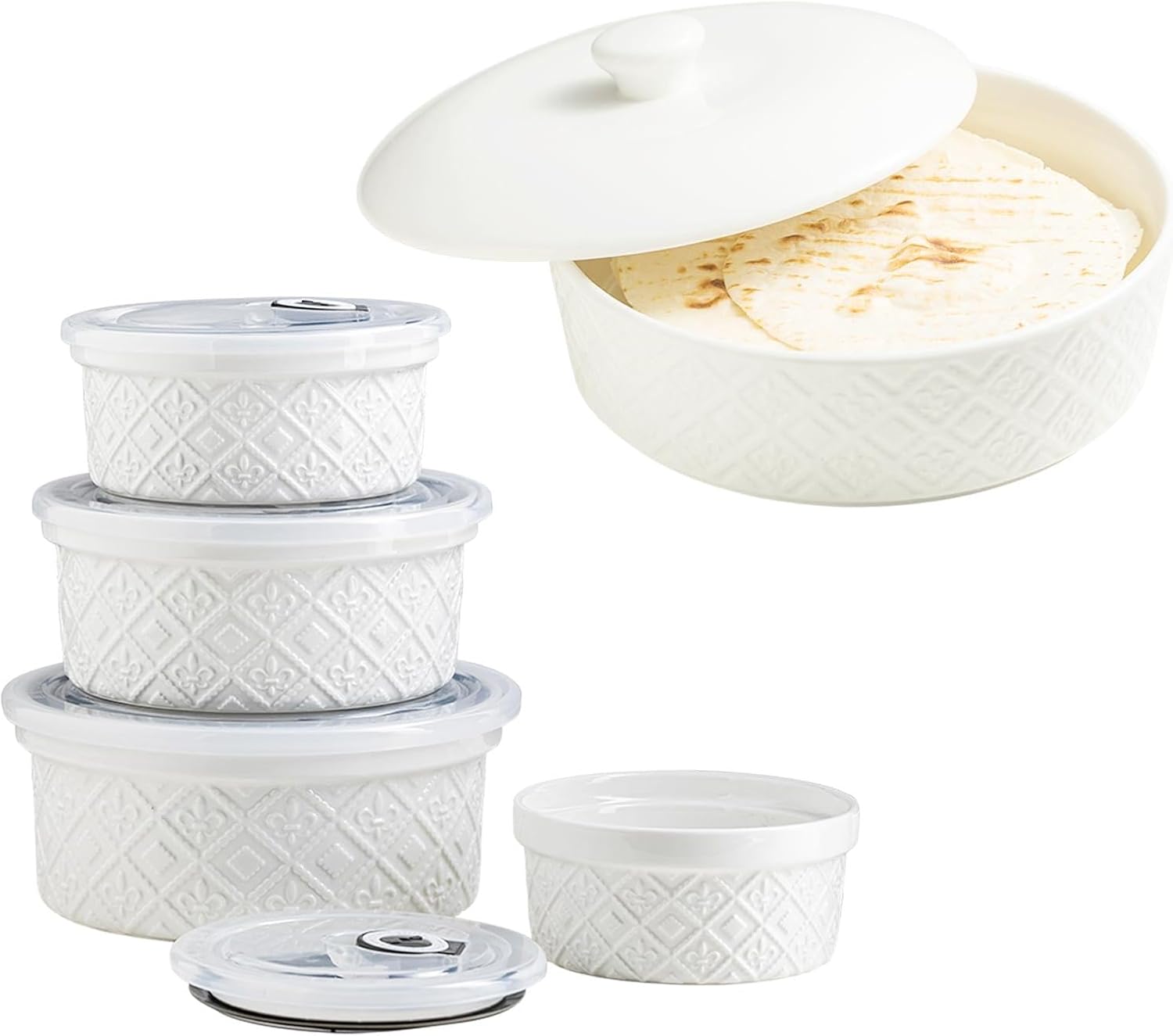 12/16/28/40 oz Large Mixing Bowls with Airtight Lids, Tortilla Warmer, Embossed Tortilla Holder Servers with Lid, 8.8 Inch