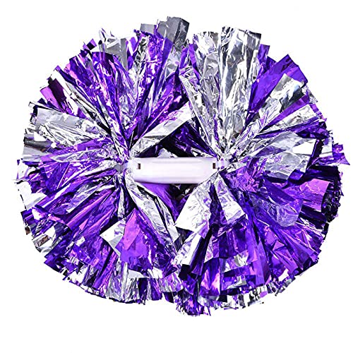 Keenso Purple+Silver Cheerleading Pom Poms, Single Sell 8 Colors Plastic Cheerleader Pom Poms Cheer Poms For Sports Competition Cheer Dance Party Adults Kids Sports Equipment
