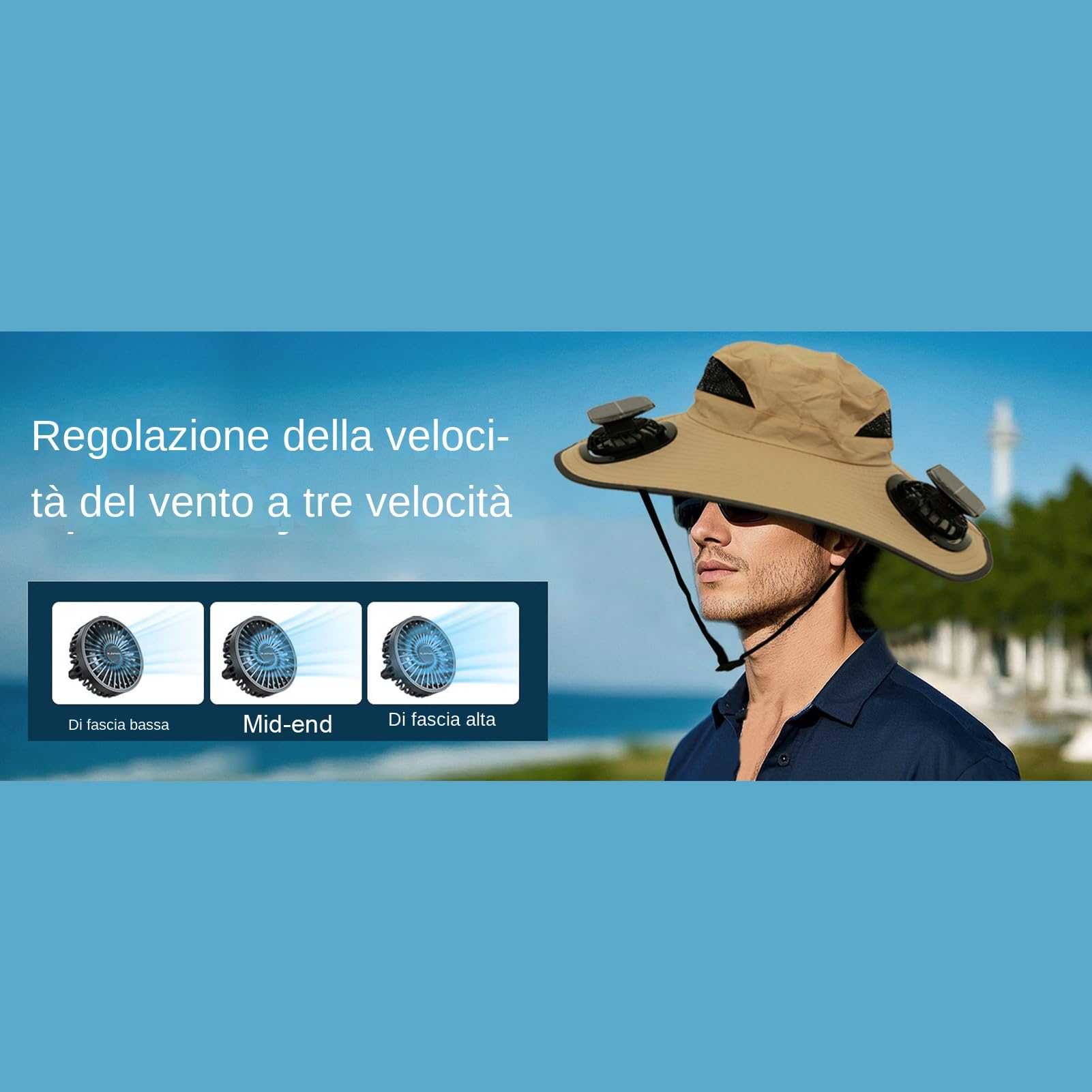Generico Cappello Ventilatore Cappello da Pesca UPF50 all'Aperto