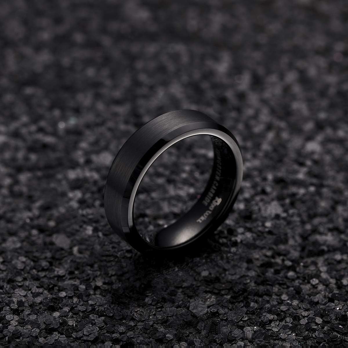 King Will Basic 6mm 7mm 8mm 9mm 10mm Men Wedding Black/Silver Tungsten Ring Matte Finish Beveled Polished Edge Comfort Fit | 