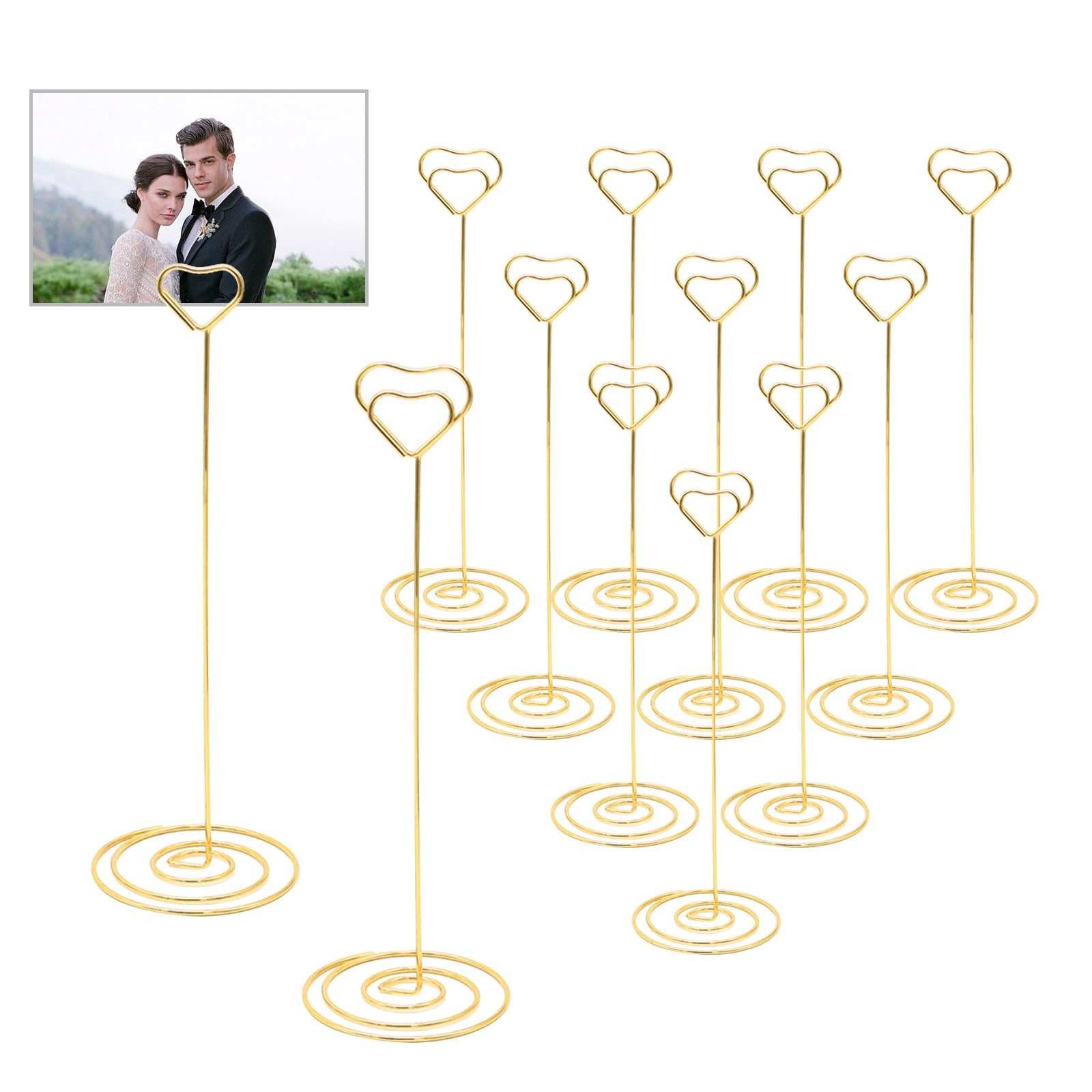 30 Porte-photos En Métal Forme Cœur - Support Menu, Numéro De Table Mariage - Doré, Base Spirale - Pour Fête, Bureau - 5