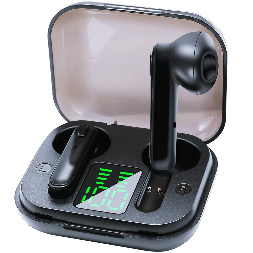 Vealvion Wireless Bluetooth 5.0 Earbuds Premium Sound Quality Clear Calls Punchy Bass Headphones 25H IPX5 Waterproof Sweatproof Earphones for Sports Power Display Charging Case