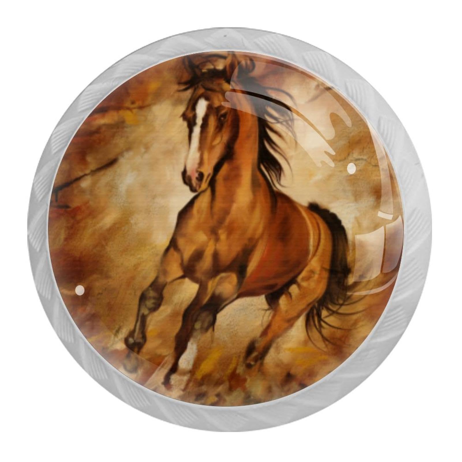 Tqmspg Multi14 4 Pieces Drawer Pulls Horse Painting Door Knobs Dresser Handles For Kitchen Wardrobe Cupboard Hardware Furniture