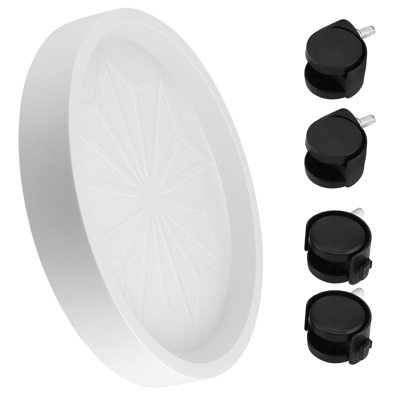 JOIKIT Lot de 4 paniers ronds de 33 cm avec 4 roues, capacité de 59,9 kg, support à roulettes pour pot de fleurs d'intérieur et d'extérieur, blanc