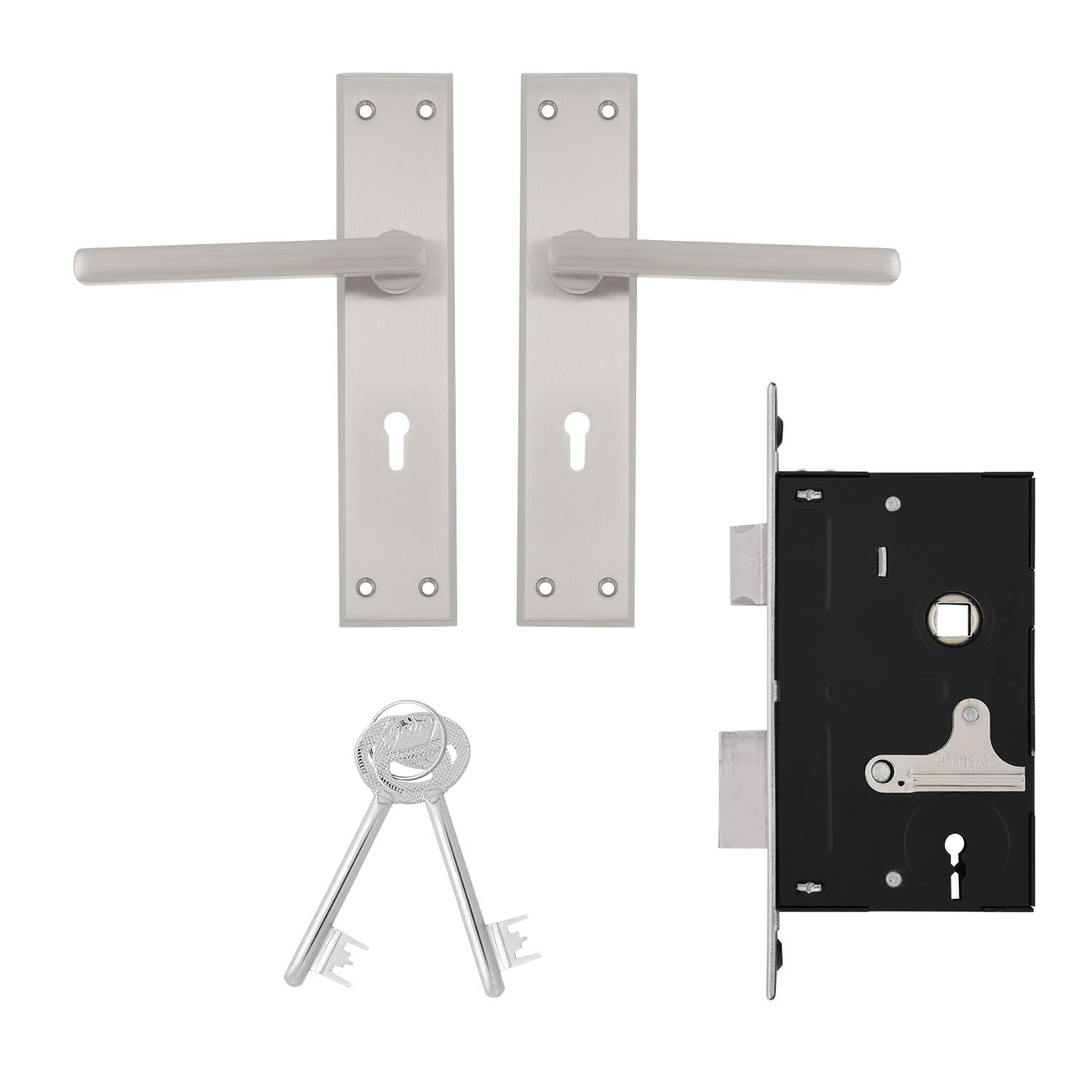 Matiz 6 Levers Door Handle with Lock Set (Satin Steel)