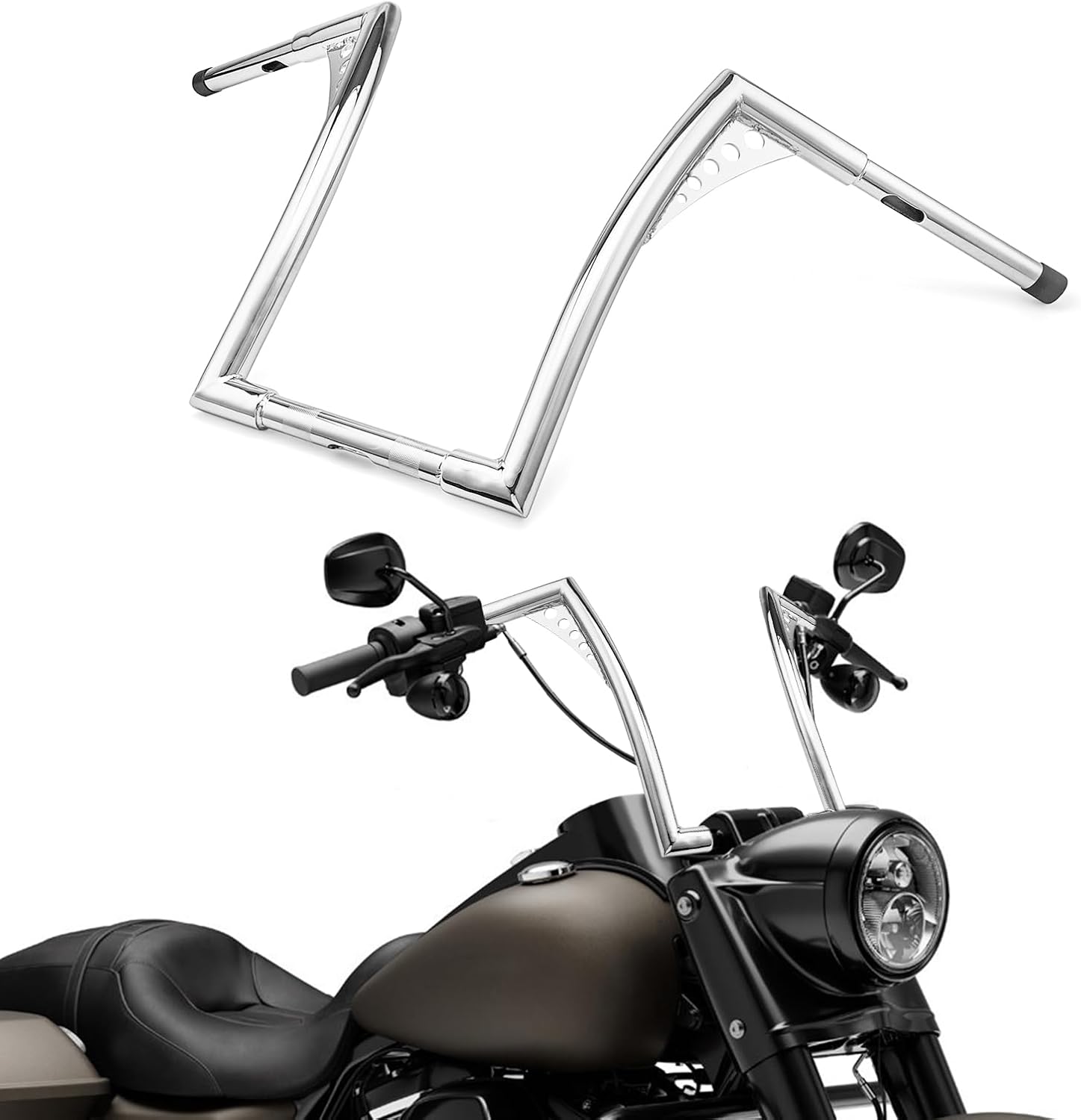 WeiSen Manillar de barra cromada Ape Monkey de 14 pulgadas, barras de mango de 1-14 pulgadas compatibles con modelos Harley Dyna Softail Sportster