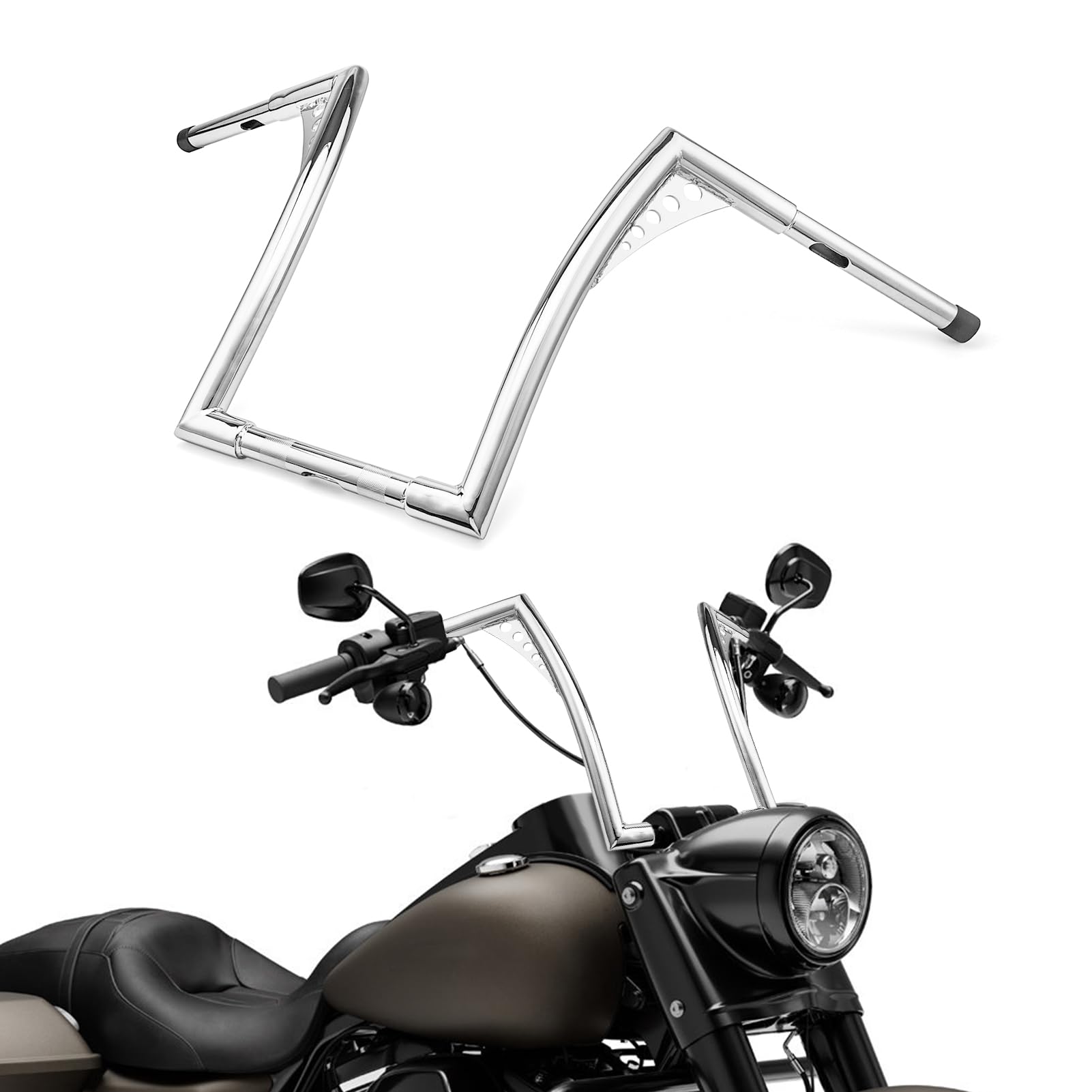 WeiSen 14" Ape Hanger Handlebar, 1 1/4" Handle Bar Compatible with Sportster 84-22, fit Softail 84-24, fit Dyna 93-17, fit Road Glide 98-13, fit Road King 94-22 Chrome
