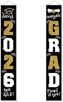 Graduation Decorations 2026 Banner Porch Sign Black Gold for Class of 2026 Graduates Party Supplies