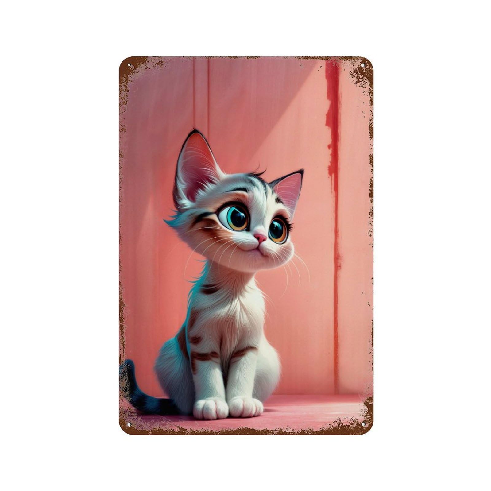 Garage Style Cute Kitten Distressed Metal Wall Sign 11.8"x7.9", Shabby Chic Decor for Bar And Workshop