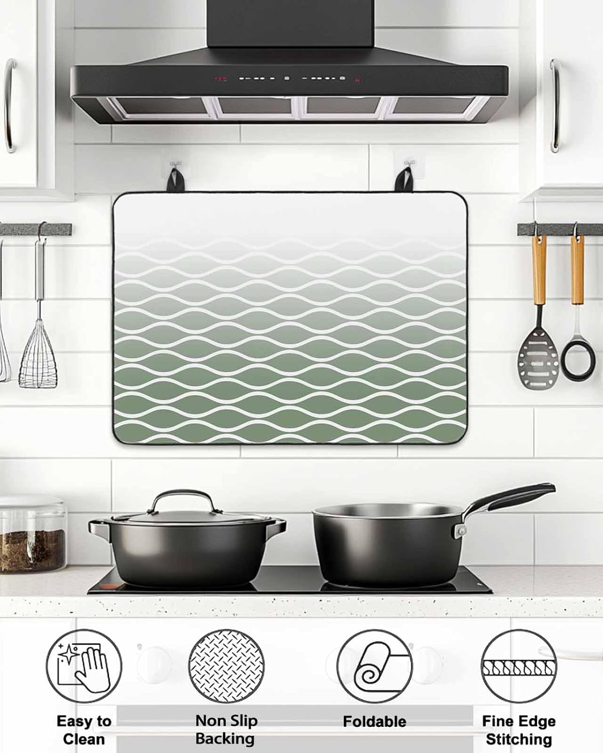 Stove Top Cover Sage Green Ombre Morocco Stove Cover for Electric Stove Top Modern Geometric Wave Lines Glass Cooktop Covers Anti-Slip Mat Heat R esistant Countertop Protector Kitchen Decor 31"x24"