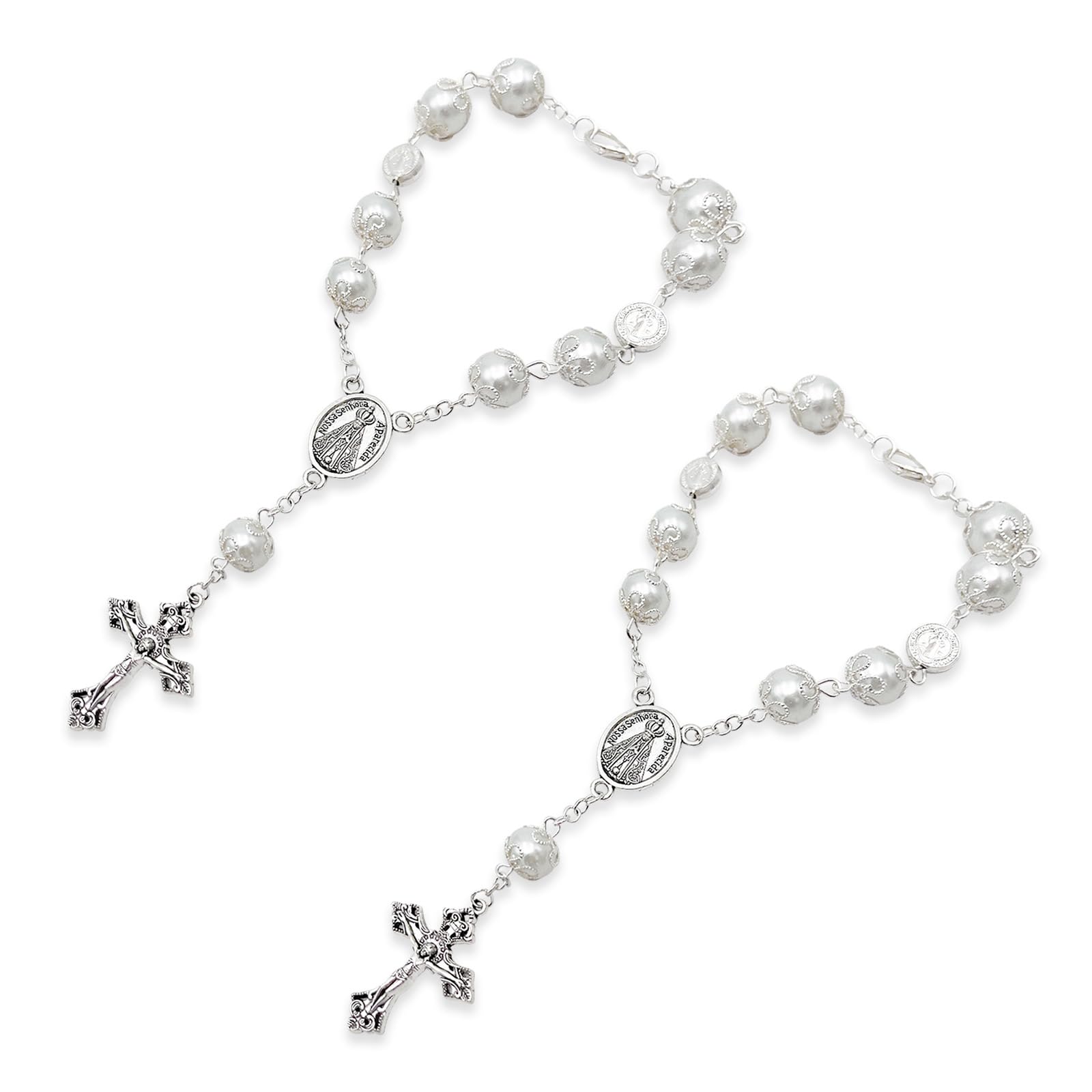 Ziciner 2 PCS Car Rosary Personalized Blessing Rear View Mirror Hanging Decor Auto Rosary Pendant Car Interior Hanging