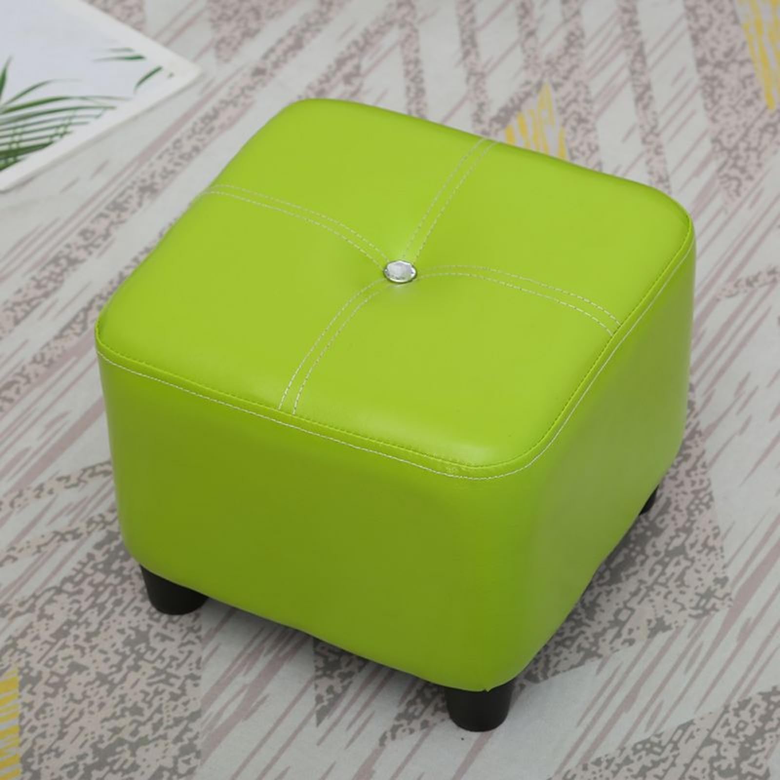 LMMIAOZ Square Foot Stool Oil Wax Leather Footstool Soft Shoe Change Stool Anti Slip Easy To Clean Green H35CM