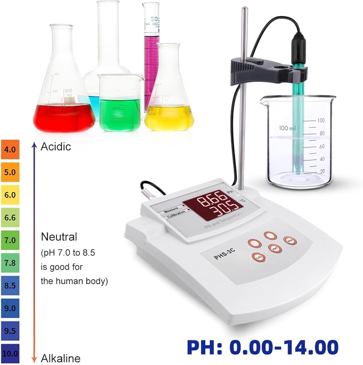 Medidor Digital De Ph Y Temperatura De Sobremesa, Medidor De Ph De Laboratorio, Autocalibración De 2 Puntos Y Compensación Automática De Temperatura, Precisión De ±0,01 Ph