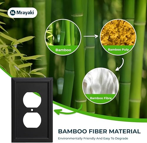 Miniatura 4 de Placa de pared, cubiertas de salida dúplex, cubierta de interruptor de luz negra mate, placa de cubierta de toma de corriente eléctrica de fibra de