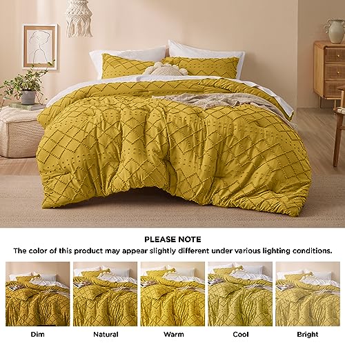 Image of Bedsure King Comforter Set - Mustard Yellow Comforter, Boho Tufted Distressed Vintage Bedding for Kids, 3 Pieces Farmhouse-Style Bed Set for All Seasons, Fluffy Soft Bedding with 2 Pillow Shams