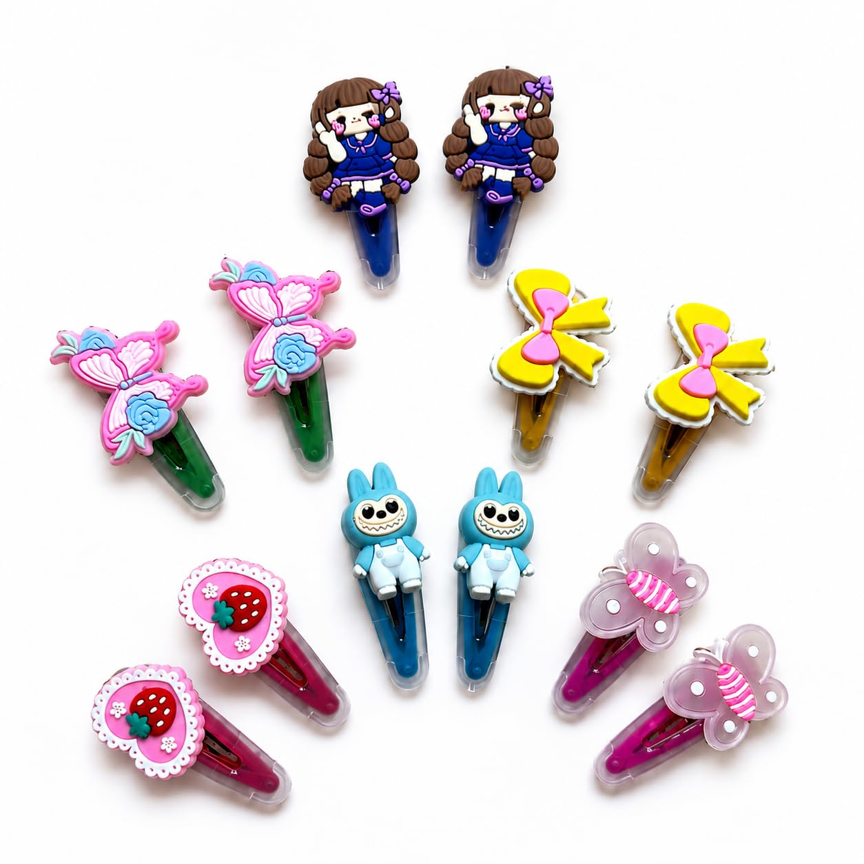 Cute Tic Tac Hair Clips for Baby Girls & Kids (12 Pcs / 6 Pair) | Colorful Snap Hair Clips | Butterfly, Bunny, Bow & Doll Design Hair Accessories for Toddlers & Girls-image-32