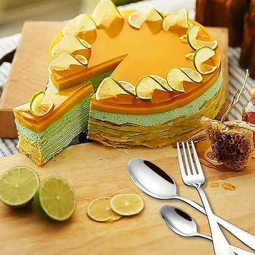 Miniatura 7 de Juego de cubiertos de 24 piezas con cuchillos para carne, cubiertos de acero inoxidable, utensilios pulidos de espejo para 4, incluye tenedores,