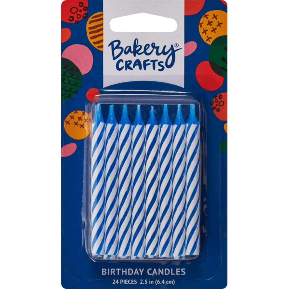 Candy Stripe Lot de 24 bougies d'anniversaire lisses et spirales Bleu