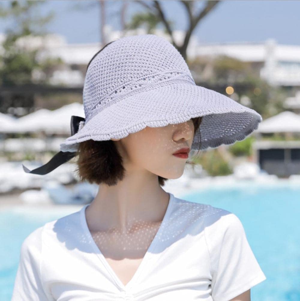 Geekcook Sombrero cordobes Mujer,Sombrero Femenino 2021 Nuevo Primavera y Verano Pescador Sombrero Dama al Aire Libre Sol Sombrero de Copa vacío Sombrero de Paja Plegable-Gris de lacio_Ajustable