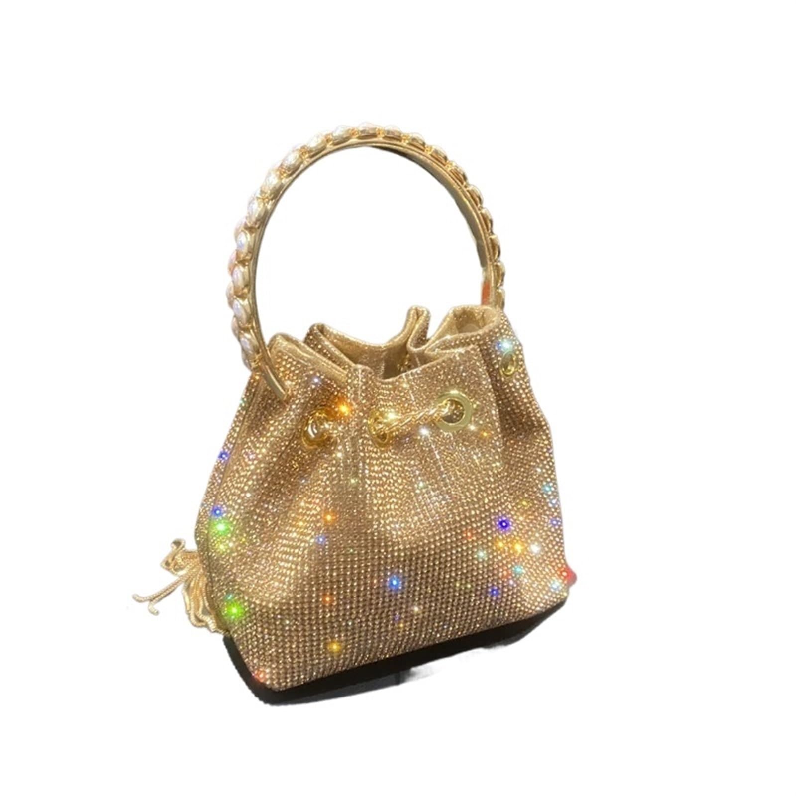 Lhsjyg Women's Gold Small 15Cm Rhinestone Bags Purses And Handbags Bags For Designer Bucket Clutch Purse Evening Banquet Bag Crystal Rhinestone Shoulder Bag(Gold Small 15Cm)
