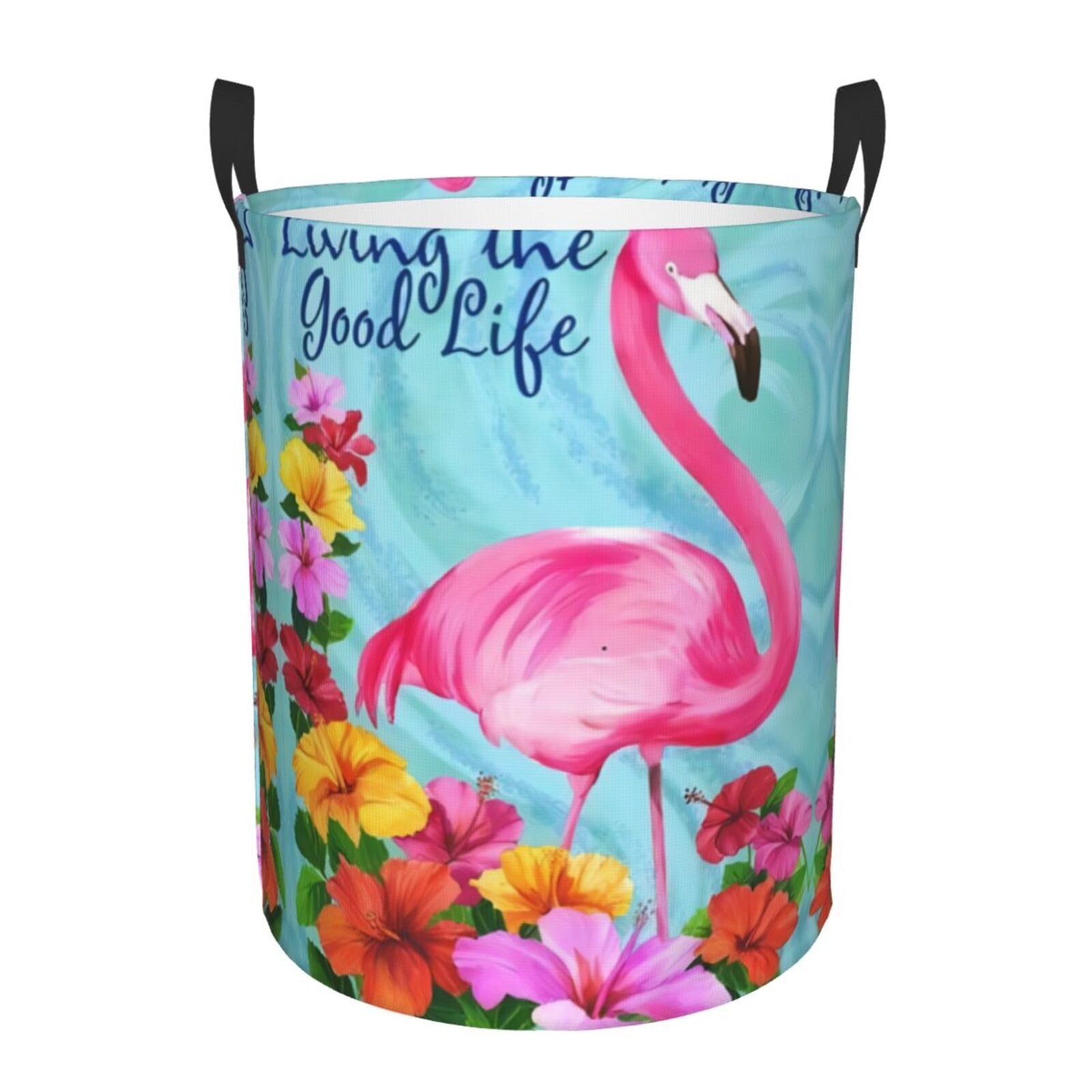 S Circular Hamper Flamingo Flowers Print Storage Basket for Home