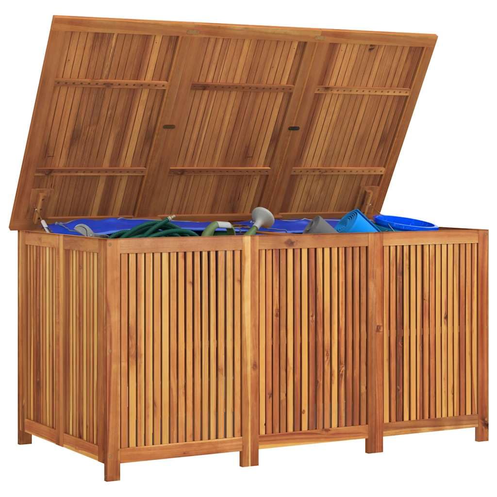 Gartenbox aus Massivholz Akazie 150x80x75 cm mit wasserfestem Innenbeutel für Außen- und Innenbereich, Stauraum für Möbelkissen Auflagen Decken, robuste Aufbewahrungslösung