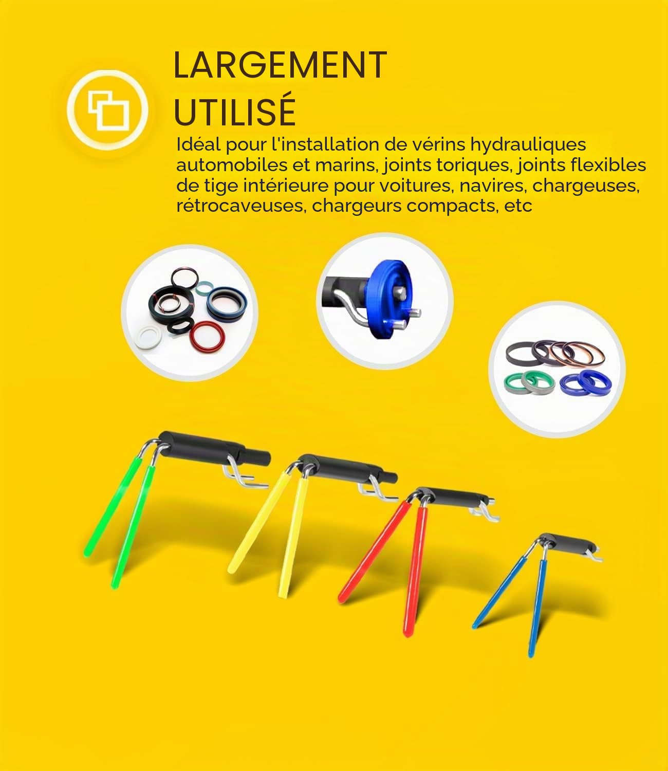 Kit d'outils de montage de joint hydraulique professionnel (6 pièces) pour coupe U et bagues de piston, compatible avec bloc de poignée et crochet multifonction 20-165 mm