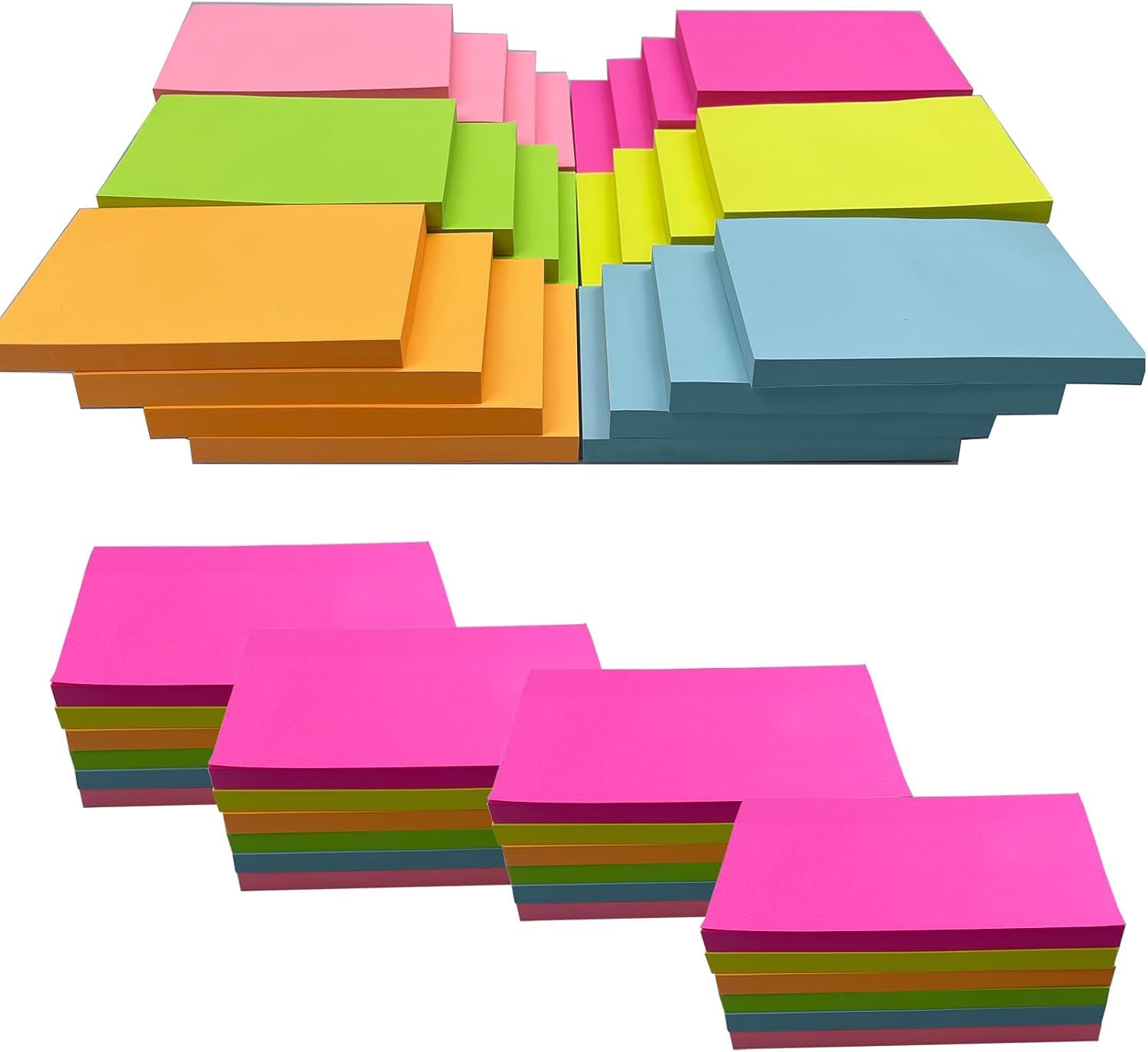 1920 Sheets 3 in x 5 in Large Sticky Notes, 76 x 127 mm 6 Pads Assorted Self-Stick Pads for Notebook,Office,School and Home,80 Sheets/Pad (24 Pads