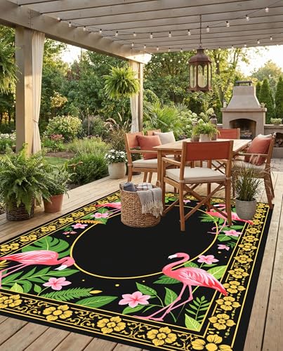 Tapete exterior 2'x3' con diseño tropical y doble borde miniatura 3
