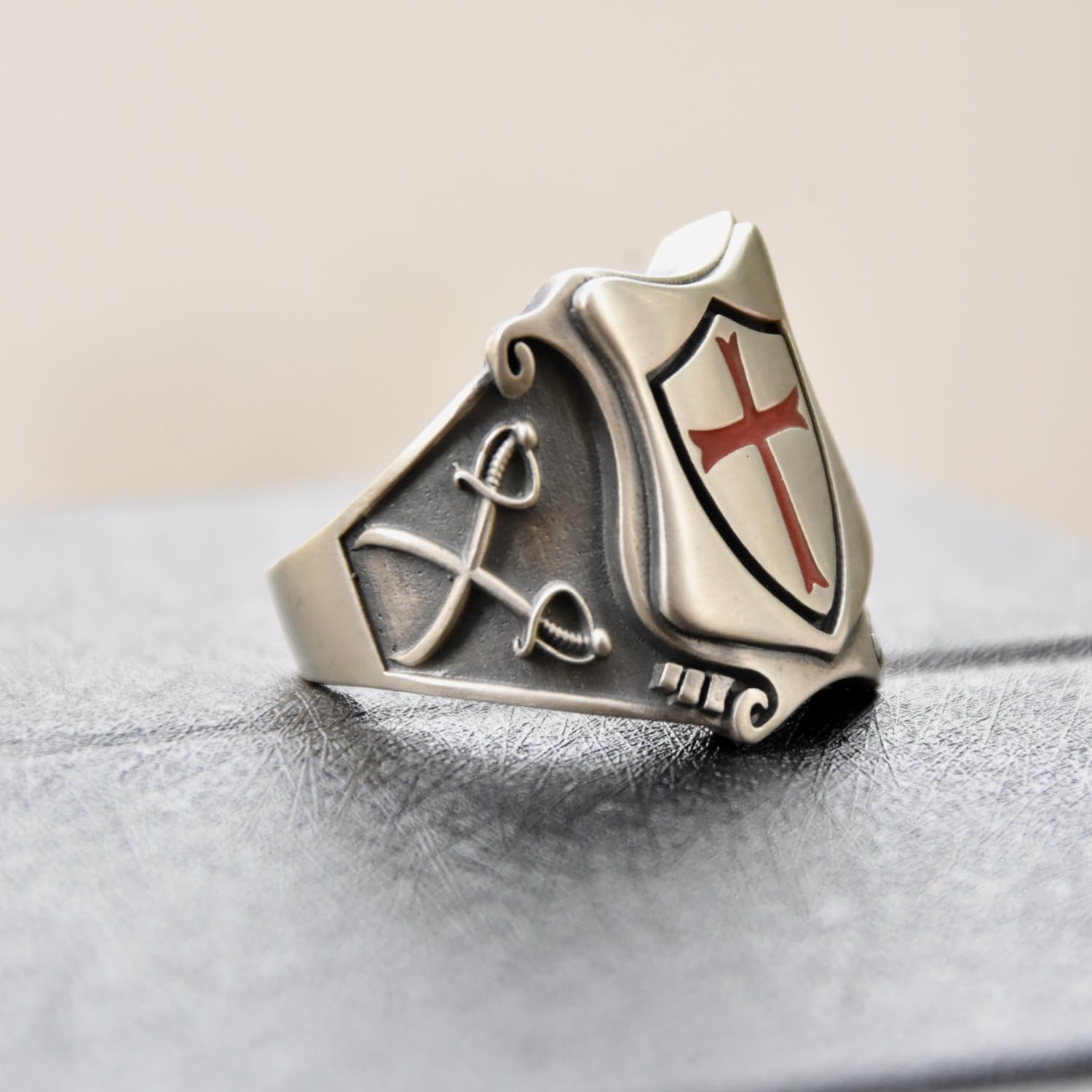 silverzone77 Freimaurer Templer Kreuz Rote Emaille Sterling Silber 925 Ringe Handmade Schmuck Juwelen